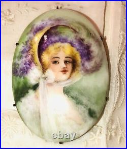 Antique Victorian Portrait Brooch Cameo Gold Hand Painted Ornate Pin