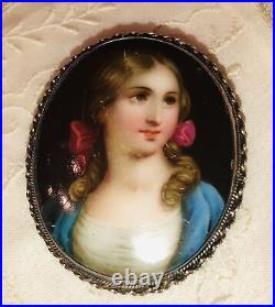 Antique Victorian Portrait Brooch Cameo Gold Hand Painted Ornate Pin