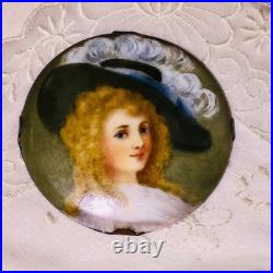 Antique Victorian Portrait Brooch Cameo Gold Hand Painted Ornate Pin