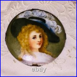 Antique Victorian Portrait Brooch Cameo Gold Hand Painted Ornate Pin