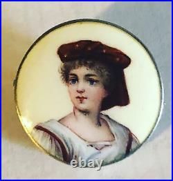 Antique Victorian Portrait Brooch Cameo Hand Painted Gold Brooch Pin Child Girl