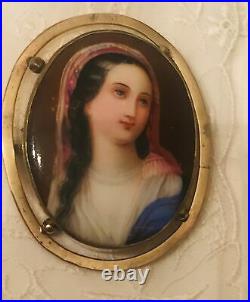 Antique Victorian Portrait Brooch Cameo Hand Painted Gold Brooch Pin Scottish
