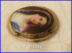 Antique Victorian Portrait Brooch Cameo Hand Painted Gold Brooch Pin Scottish