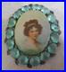 Antique Victorian Portrait Brooch Cameo Hand Painted Pin Lady Woman 19thC READ