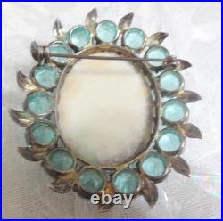 Antique Victorian Portrait Brooch Cameo Hand Painted Pin Lady Woman 19thC READ
