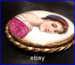 Antique Victorian Portrait Brooch Cameo Hand Painted Porcelain Enamel Pin Vtg