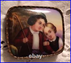 Antique Victorian Portrait Brooch Cameo Hand Painted Porcelain Enamel Pin Vtg