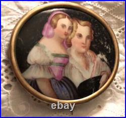 Antique Victorian Portrait Brooch Cameo Hand Painted Porcelain Enamel Pin Vtg