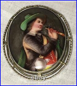 Antique Victorian Portrait Brooch Cameo Hand Painted Porcelain Enamel Pin Vtg