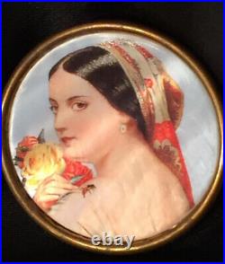 Antique Victorian Portrait Brooch Cameo Hand Painted Porcelain Enamel Pin Vtg