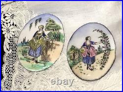 Antique Victorian Portrait Brooch Cameo Hand Painted Porcelain Enamel Pin Vtg
