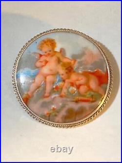 Antique Victorian Portrait Brooch Cameo Hand Painted Porcelain Enamel Pin Vtg
