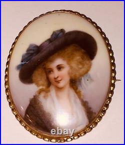 Antique Victorian Portrait Brooch Cameo Miniature Hand Paint Duchess Devonshire