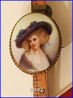 Antique Victorian Portrait Brooch Cameo Miniature Hand Paint Duchess Devonshire