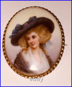 Antique Victorian Portrait Brooch Cameo Miniature Hand Paint Duchess Devonshire