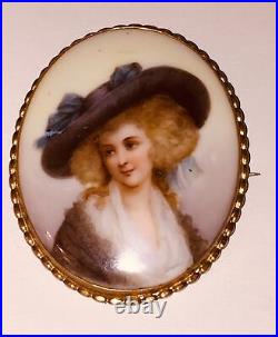 Antique Victorian Portrait Brooch Cameo Miniature Hand Paint Duchess Devonshire