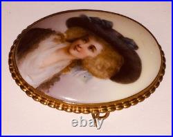 Antique Victorian Portrait Brooch Cameo Miniature Hand Paint Duchess Devonshire