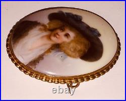 Antique Victorian Portrait Brooch Cameo Miniature Hand Paint Duchess Devonshire