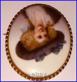 Antique Victorian Portrait Brooch Cameo Miniature Hand Paint Duchess Devonshire