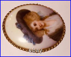 Antique Victorian Portrait Brooch Cameo Miniature Hand Paint Duchess Devonshire