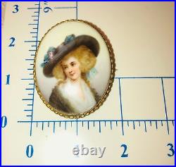 Antique Victorian Portrait Brooch Cameo Miniature Hand Paint Duchess Devonshire