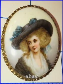 Antique Victorian Portrait Brooch Cameo Miniature Hand Paint Duchess Devonshire