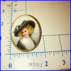 Antique Victorian Portrait Brooch Cameo Miniature Hand Paint Duchess Devonshire