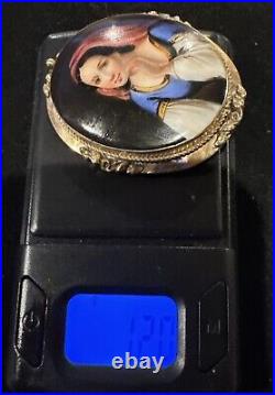 Antique Victorian Portrait Brooch Cameo Painted Gold Hand Brooch Pin rare