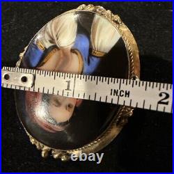 Antique Victorian Portrait Brooch Cameo Painted Gold Hand Brooch Pin rare