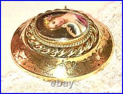 Antique Victorian Portrait Brooch Gold Cameo Lady Bird Hand Painted Porcelain
