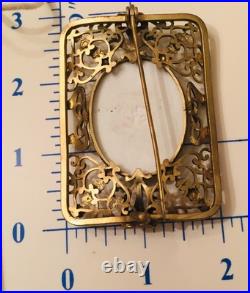 Antique Victorian Portrait Brooch Gold Hand Painted Ornate Irish Courting Couple