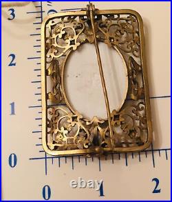 Antique Victorian Portrait Brooch Gold Hand Painted Porcelain Ornate Pin Large