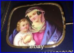 Antique Victorian Portrait Brooch Madonna Baby Jesus Hand Painted Pin Circa 1880