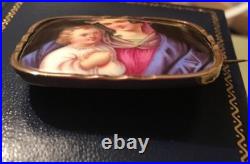 Antique Victorian Portrait Brooch Madonna Baby Jesus Hand Painted Pin Circa 1880