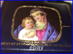 Antique Victorian Portrait Brooch Madonna Baby Jesus Hand Painted Pin Circa 1880