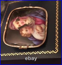 Antique Victorian Portrait Brooch Madonna Baby Jesus Hand Painted Pin Circa 1880