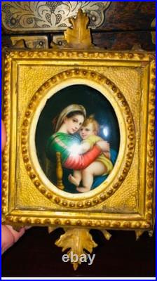 Antique Victorian Portrait Brooch Madonna Baby Jesus Hand Painted Pin Circa 1880
