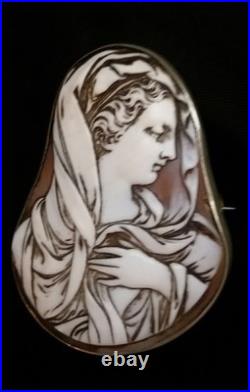 Antique Victorian Portrait Brooch Madonna Baby Jesus Hand Painted Pin Circa 1880