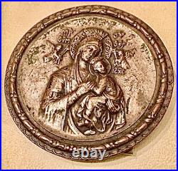 Antique Victorian Portrait Brooch Madonna Baby Jesus Hand Painted Pin Circa 1880