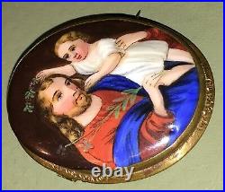 Antique Victorian Portrait Brooch Miniature Painting Porcelain Jesus Pin Minte
