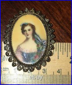 Antique Victorian Portrait Cameo Brooch 800 NT Sterling Silver Pendant Pin Vtg