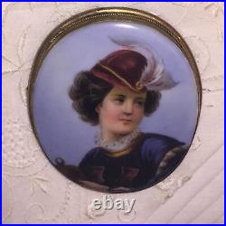 Antique Victorian Portrait Cameo Hand Painted Miniature Gold Brooch X- Large