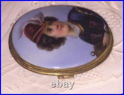 Antique Victorian Portrait Cameo Hand Painted Miniature Gold Brooch X- Large