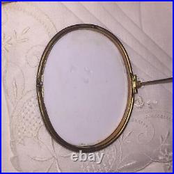 Antique Victorian Portrait Cameo Hand Painted Miniature Gold Brooch X- Large