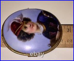 Antique Victorian Portrait Cameo Hand Painted Miniature Gold Brooch X- Large