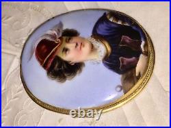 Antique Victorian Portrait Cameo Hand Painted Miniature Gold Brooch X- Large