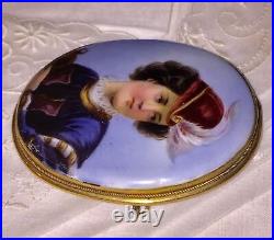 Antique Victorian Portrait Cameo Hand Painted Miniature Gold Brooch X- Large