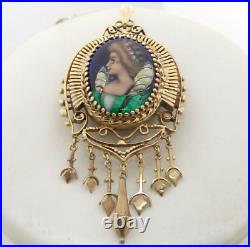 Antique Victorian Portrait Pendant 14k Gold Hand Painted by Limoges Dangles
