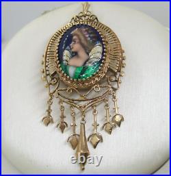 Antique Victorian Portrait Pendant 14k Gold Hand Painted by Limoges Dangles