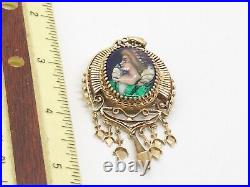 Antique Victorian Portrait Pendant 14k Gold Hand Painted by Limoges Dangles
